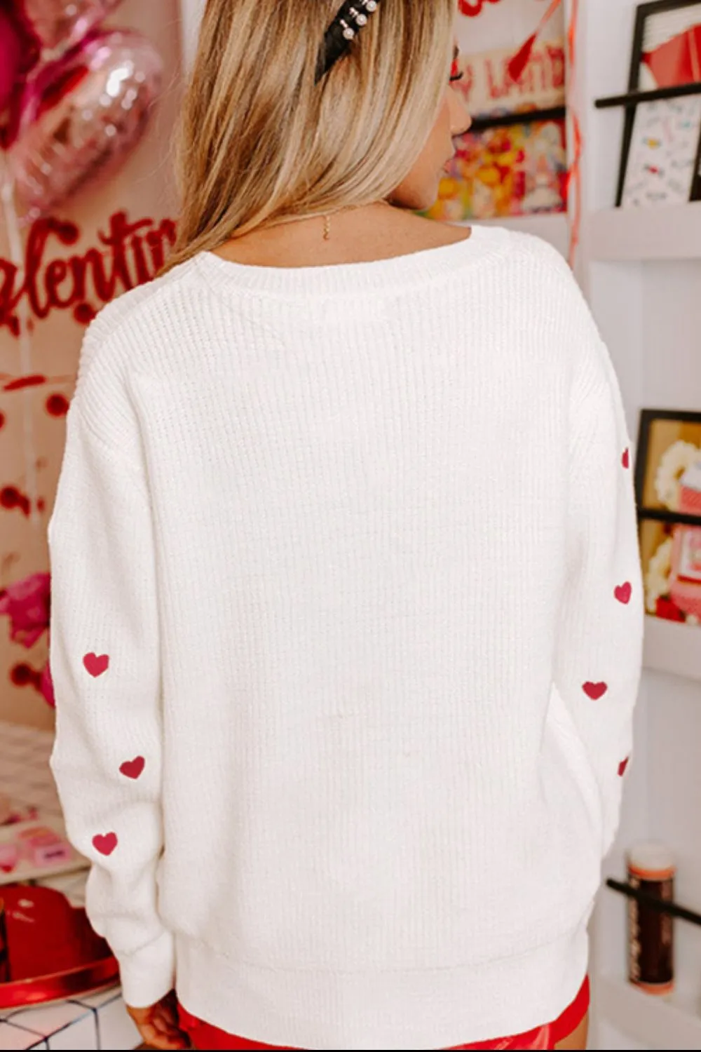 Heart Round Neck Long Sleeve Sweater