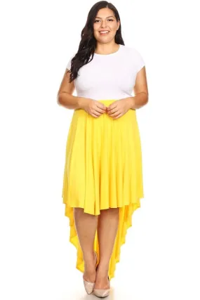 HI Curvy Plus Size Women Ruffles Hi-Low hem High Waist Maxi skirt