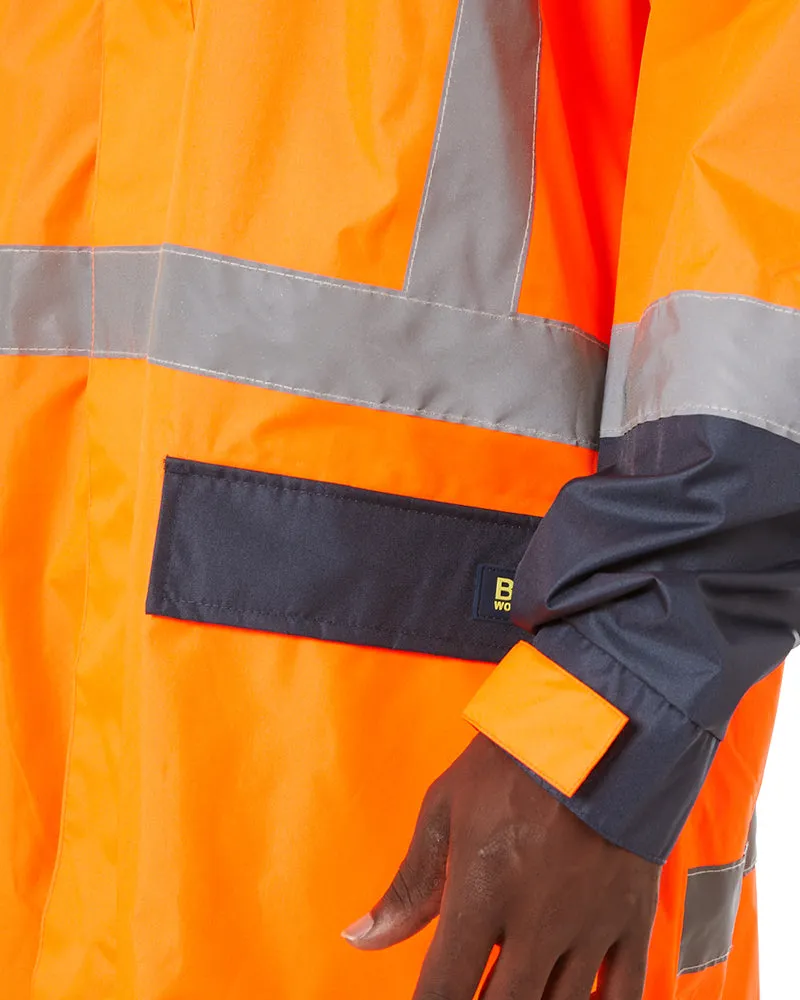 Hi Vis Taped Long Rain Coat - Orange/Navy