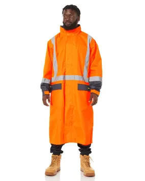 Hi Vis Taped Long Rain Coat - Orange/Navy