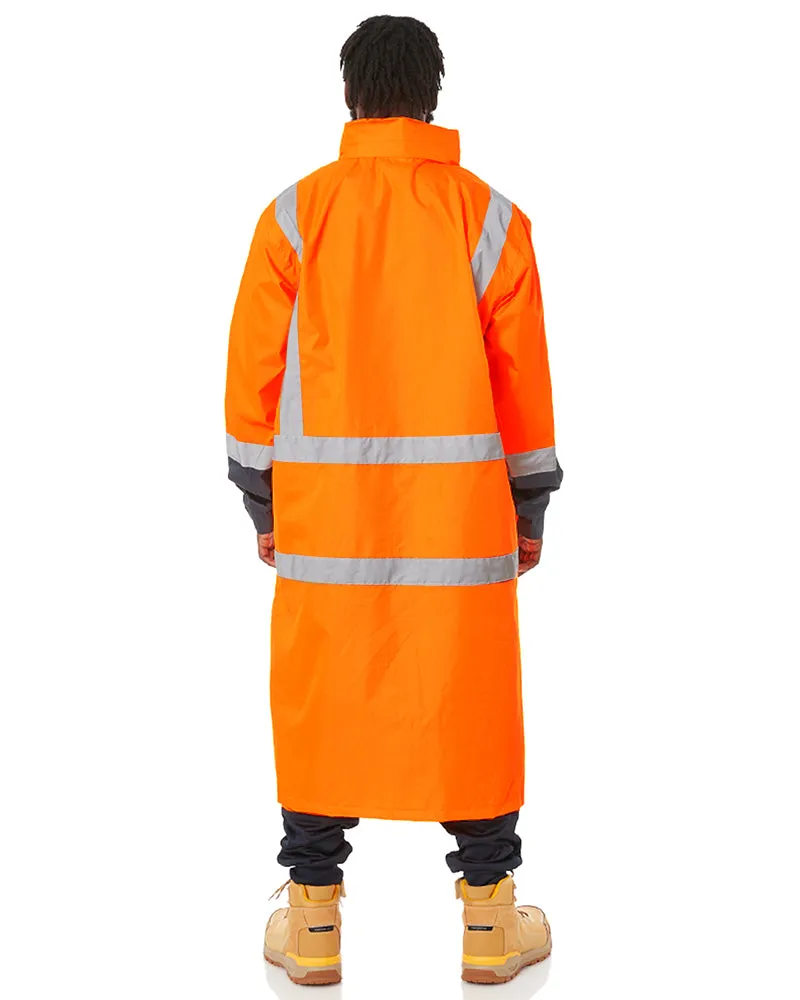 Hi Vis Taped Long Rain Coat - Orange/Navy