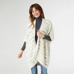 Isla Eyelash Cardigan With Contrast Yarn - Oatmeal