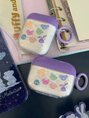 Japanese Cartoon Teddy Bear Starry Summer Night Melodies -  AirPods AirPodsPro AirPods3 Case Purple and White