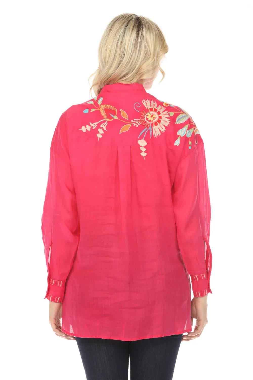 Johnny Was Workshop Pink Joele Bias Yoke Shirt Tunic Top W29824 Boho Chic