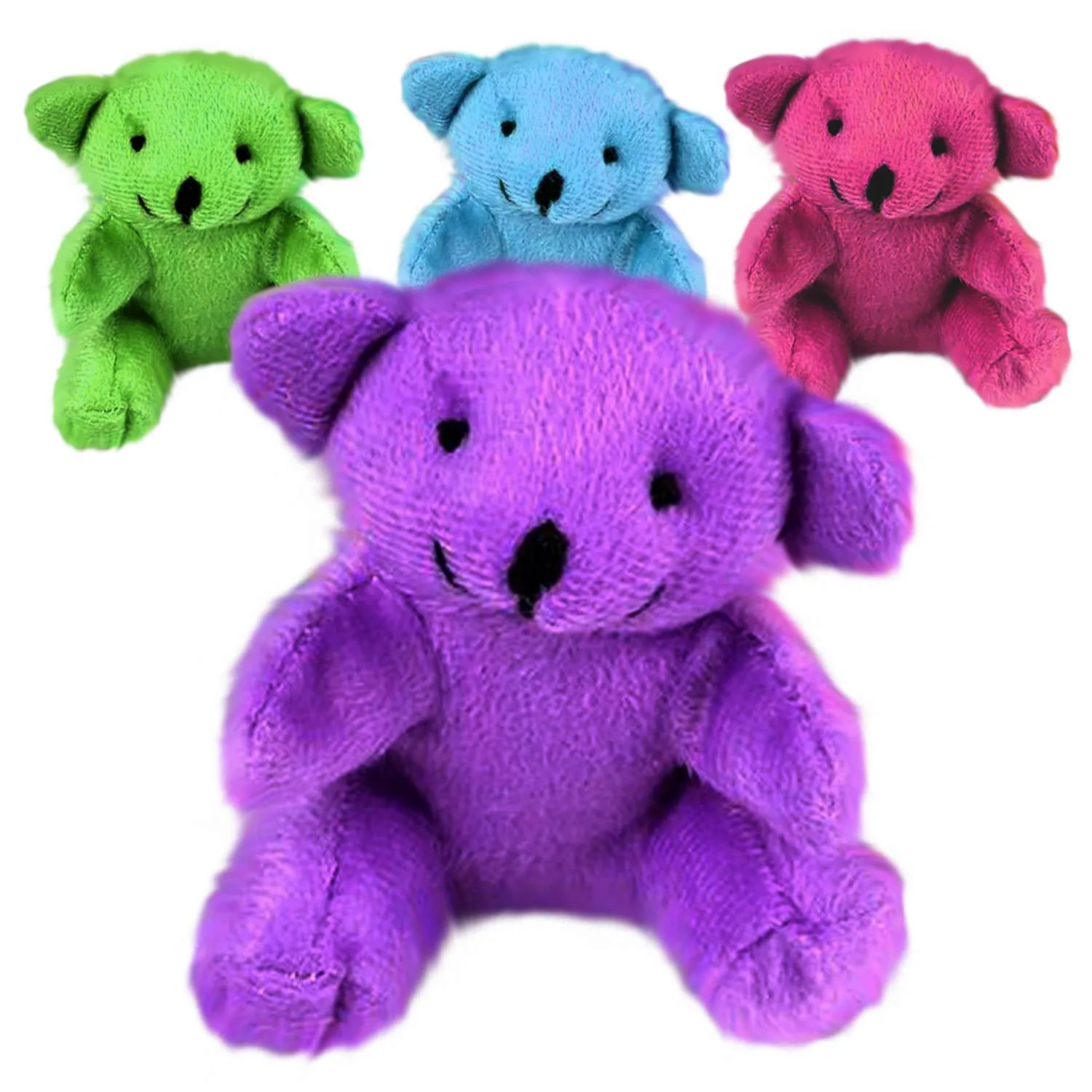 Kicko Neon Colored Bear Plushies - Pack of 4, 4.5 Inch Colorful, Stuffed, Huggable, Cute