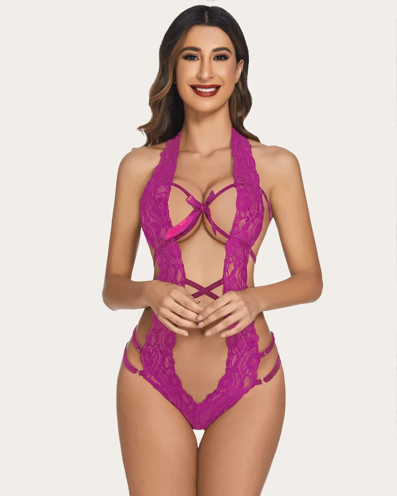 Lace Bodysuit Deep V Halter Teddy