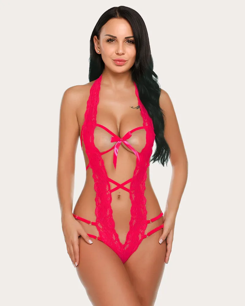 Lace Bodysuit Deep V Halter Teddy