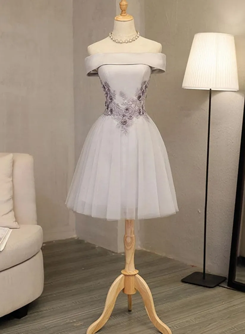 Lovely Light Grey Homecoming Dress , Tulle Short Party Dress