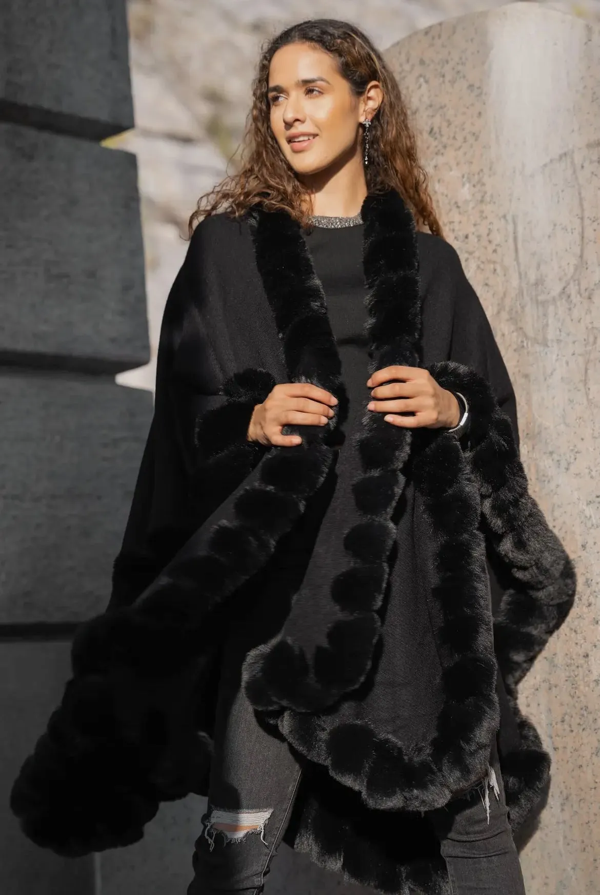 Luxury Thick Solid Faux Fur Cape