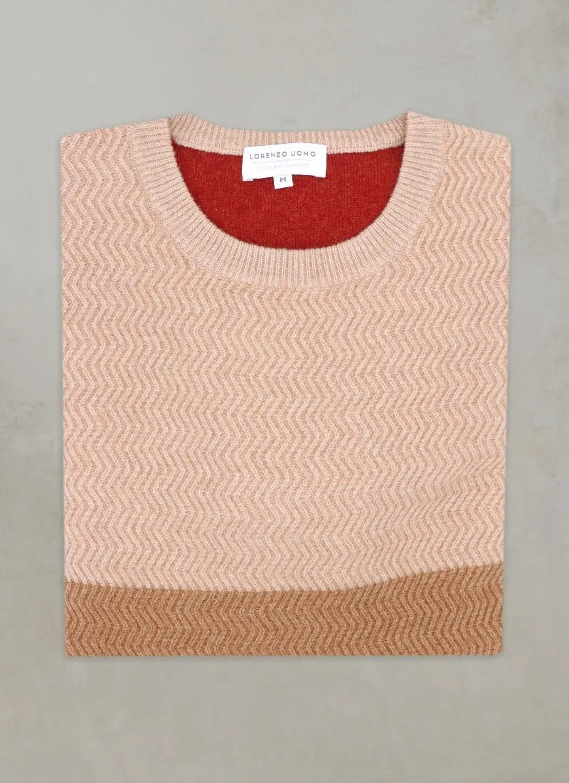 Men's Dolomite Cashmere Herringbone Sweater in Tonal Camel