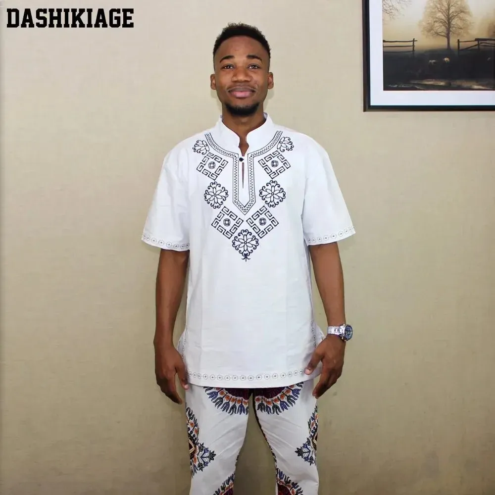 Men's Vintage African Tunic: High Quality Embroidered Dashiki T-shirt with Fringe - Ethnic Festival Hippy Top