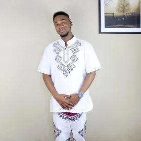 Men's Vintage African Tunic: High Quality Embroidered Dashiki T-shirt with Fringe - Ethnic Festival Hippy Top