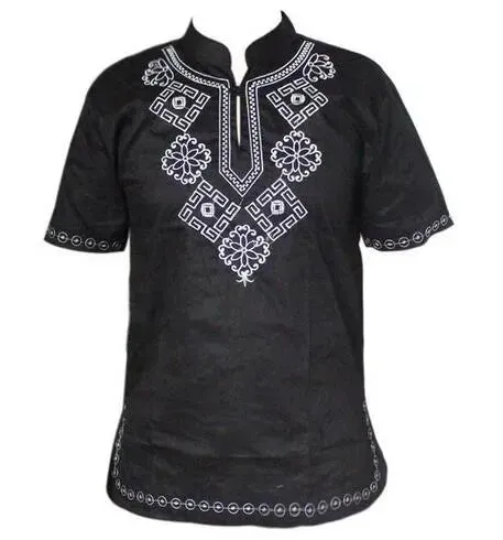 Men's Vintage African Tunic: High Quality Embroidered Dashiki T-shirt with Fringe - Ethnic Festival Hippy Top