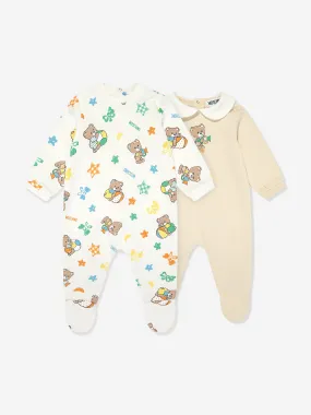 Moschino Baby Bear 2 Pack Babygrow Gift Set in Ivory