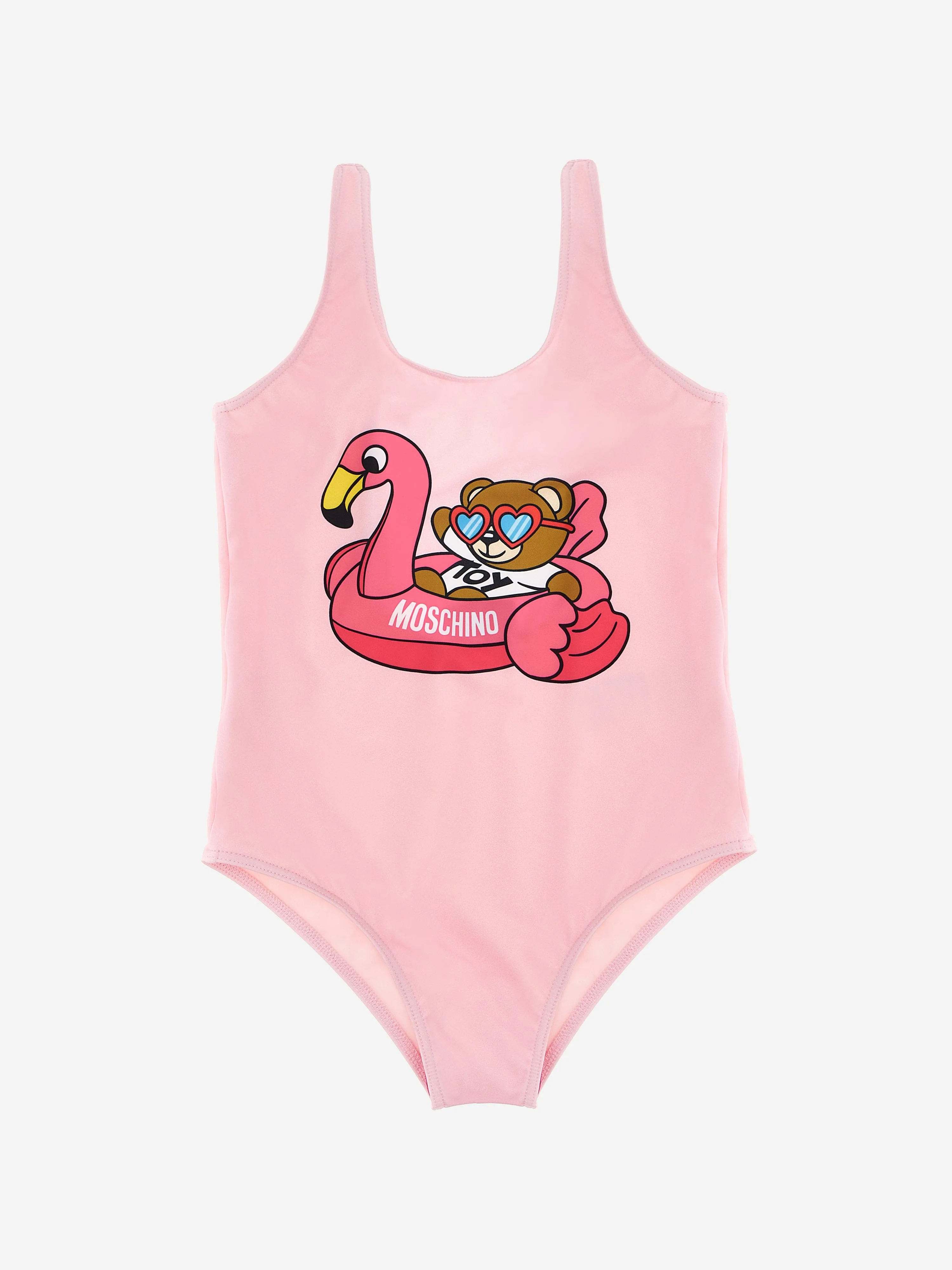 Moschino Girls Teddy And Flamingo Swimsuit in Pink