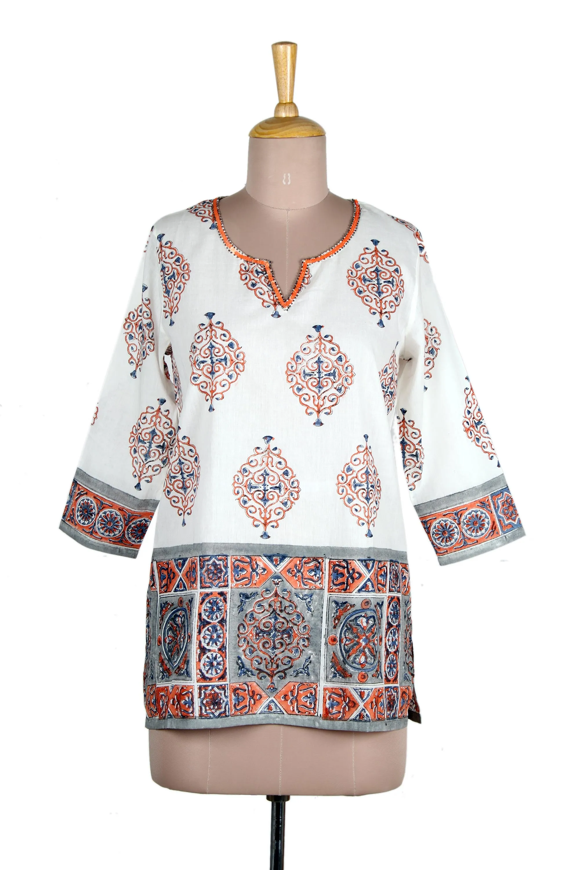 Mughal Glory Block-Printed Cotton Tunic from India