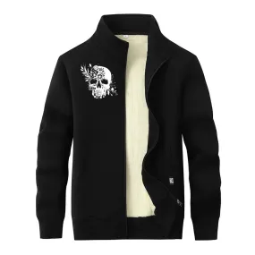 Multicolor Floral Skull Stand Collar Zip Fleece Sherpa Cardigan