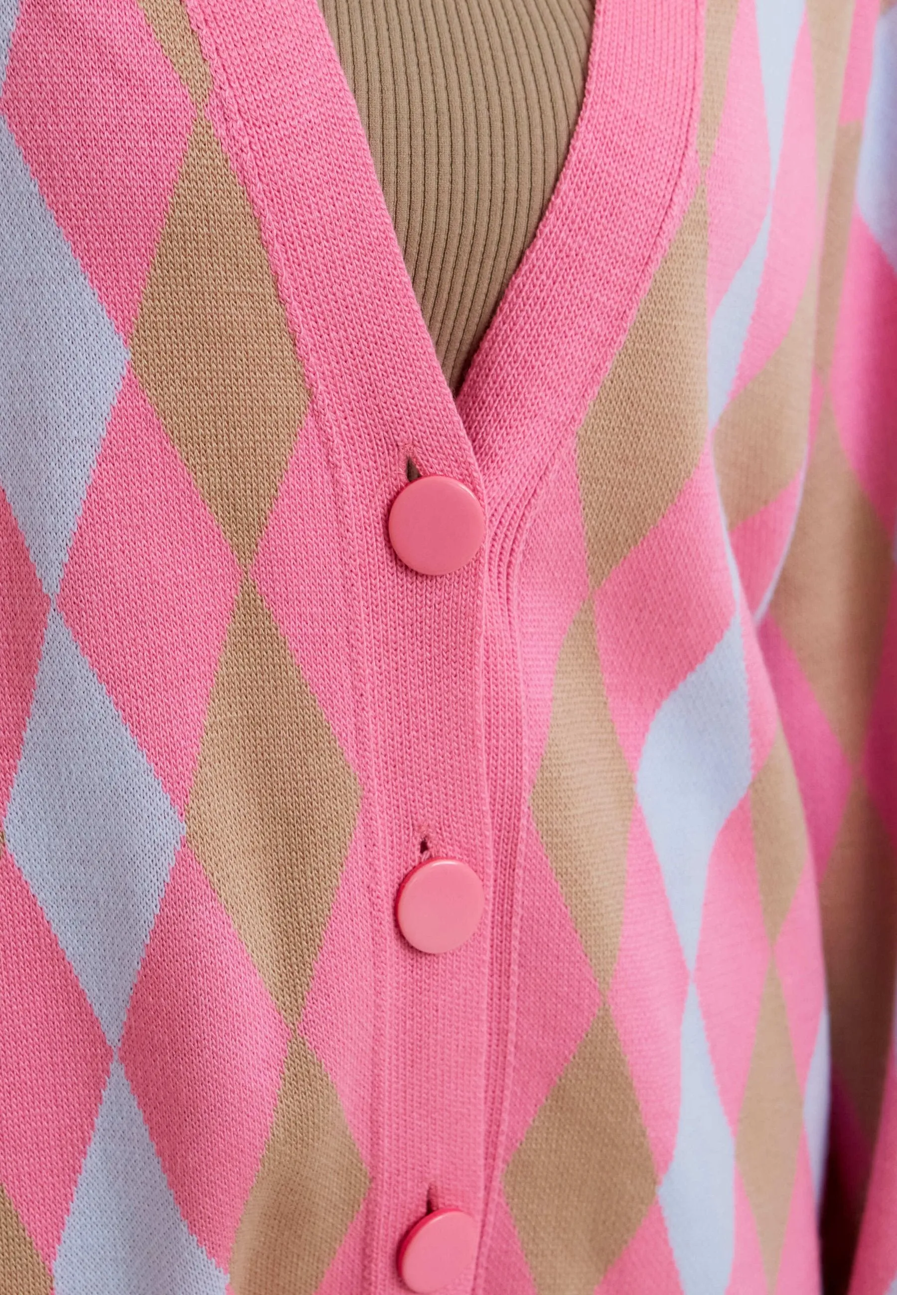 Multicoloured Button-Up Cardigan - Pink