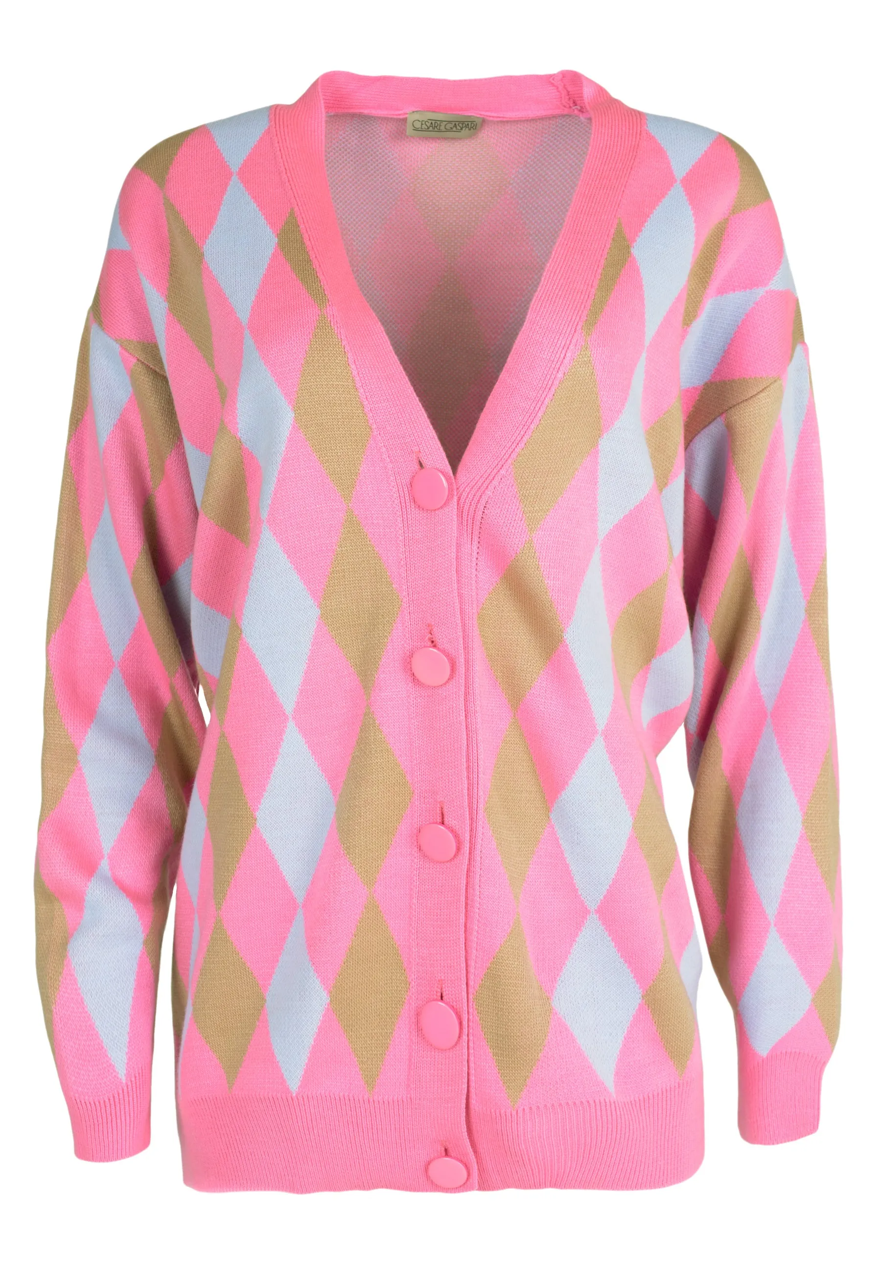 Multicoloured Button-Up Cardigan - Pink