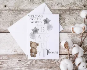 New Baby Blocks Greeting Card- Silver