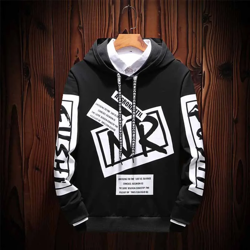 New Casual Black White HOODIE Men Hip Hop Street Wear Letter Print Sweatshirts Skateboard Men/Woman Pullover Hoodies Male Hoodie