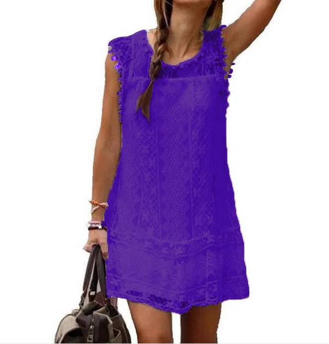 New summer fashion women Dress Sexy Sleeveless Hollow lace Dress Mini Dress beach dress vest dress vestidos femininos