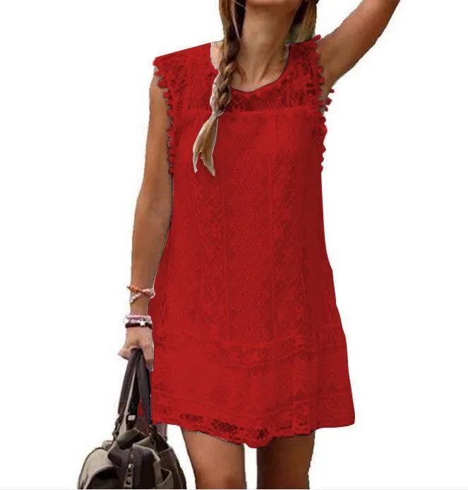 New summer fashion women Dress Sexy Sleeveless Hollow lace Dress Mini Dress beach dress vest dress vestidos femininos