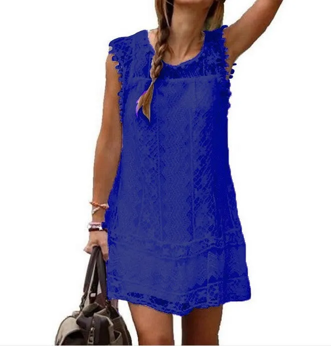 New summer fashion women Dress Sexy Sleeveless Hollow lace Dress Mini Dress beach dress vest dress vestidos femininos