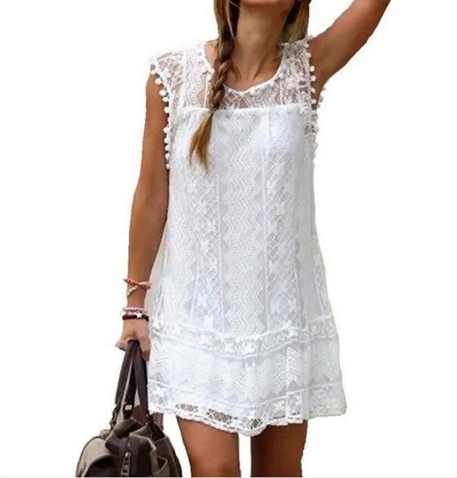 New summer fashion women Dress Sexy Sleeveless Hollow lace Dress Mini Dress beach dress vest dress vestidos femininos