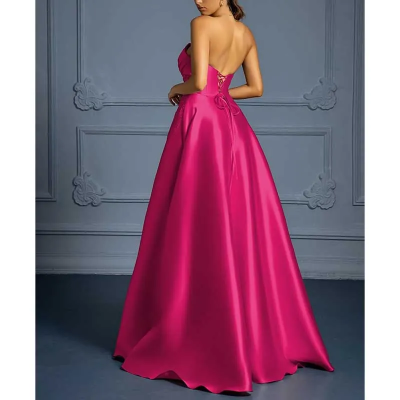 Off Shoulder Satin A-line Long Evening Dress High Split Lace-up Ball Gown