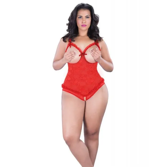 Oh La La Cheri Curve Amber Open Cup Crotchless Red Lace Teddy