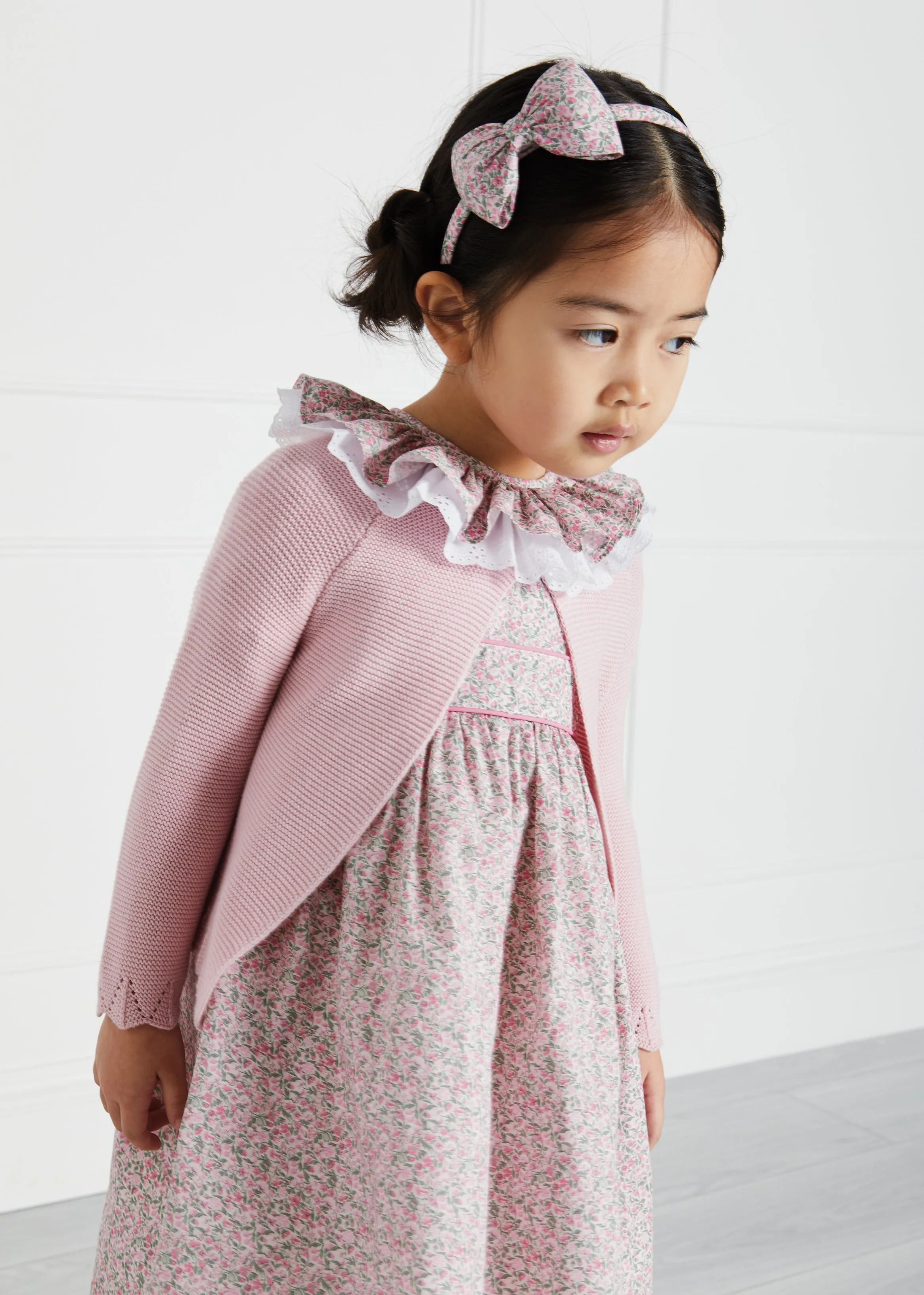 Openwork Hem Single Button Cardigan in Pink (6mths-10yrs)