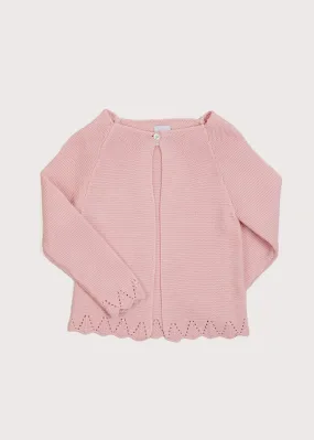 Openwork Hem Single Button Cardigan in Pink (6mths-10yrs)