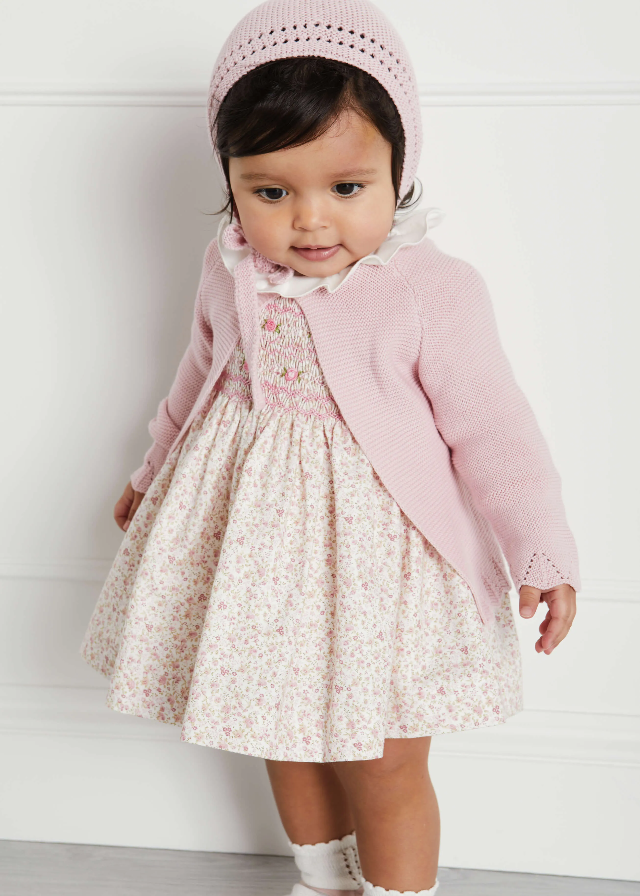 Openwork Hem Single Button Cardigan in Pink (6mths-10yrs)