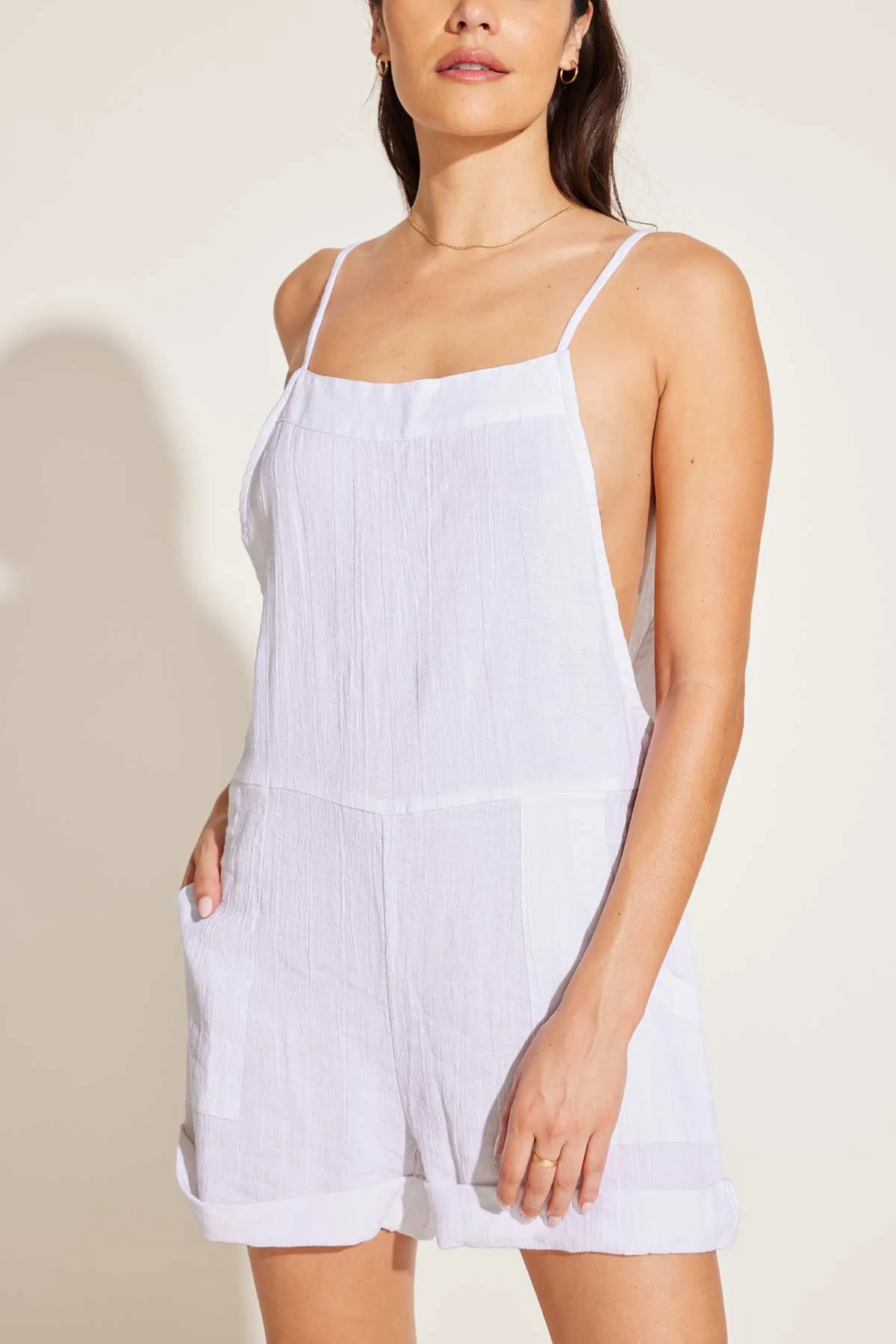 Ophelia Overall - White Crinkle Linen