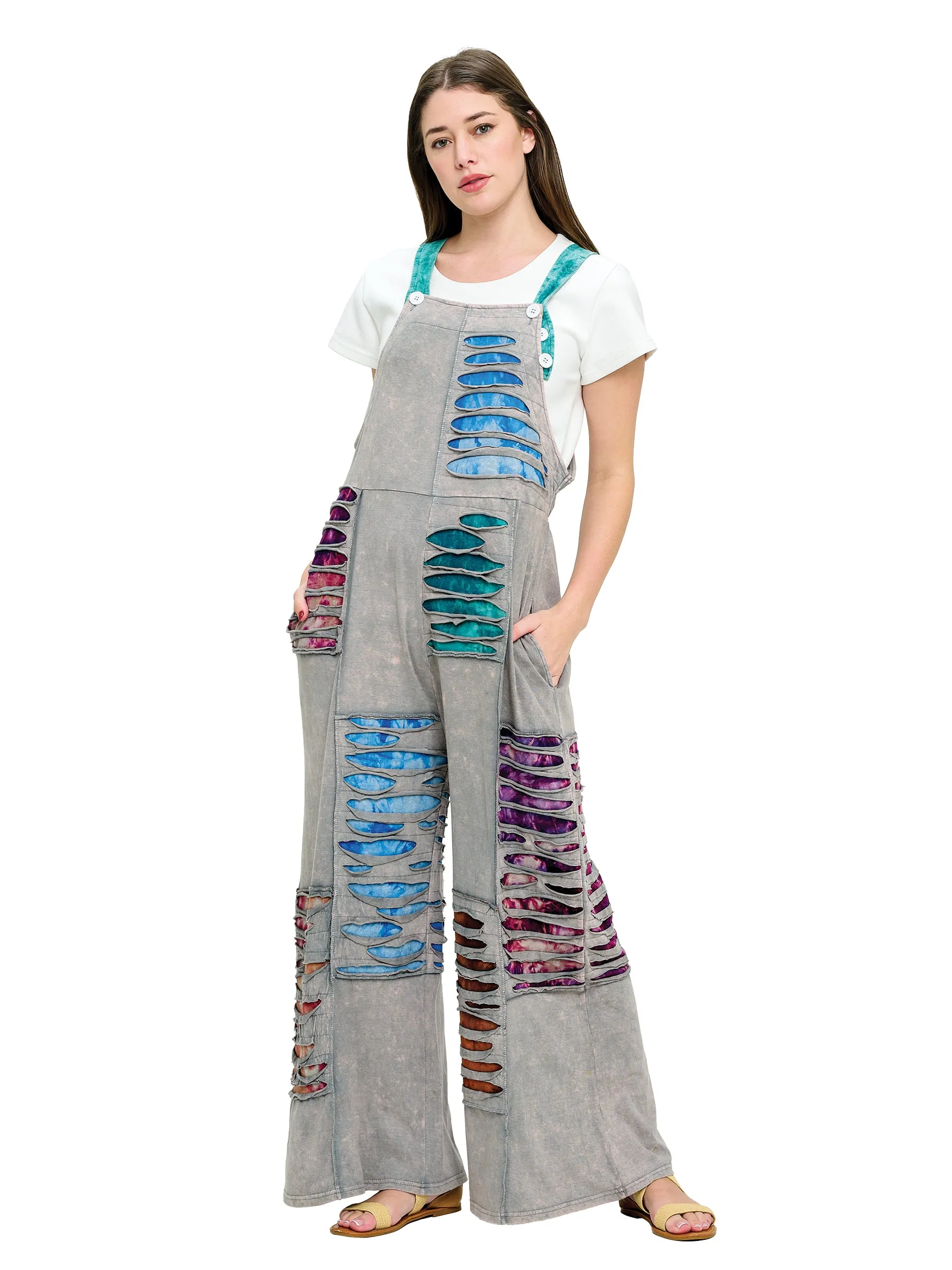 Overall Razor Cut Tie Dye Patchwork