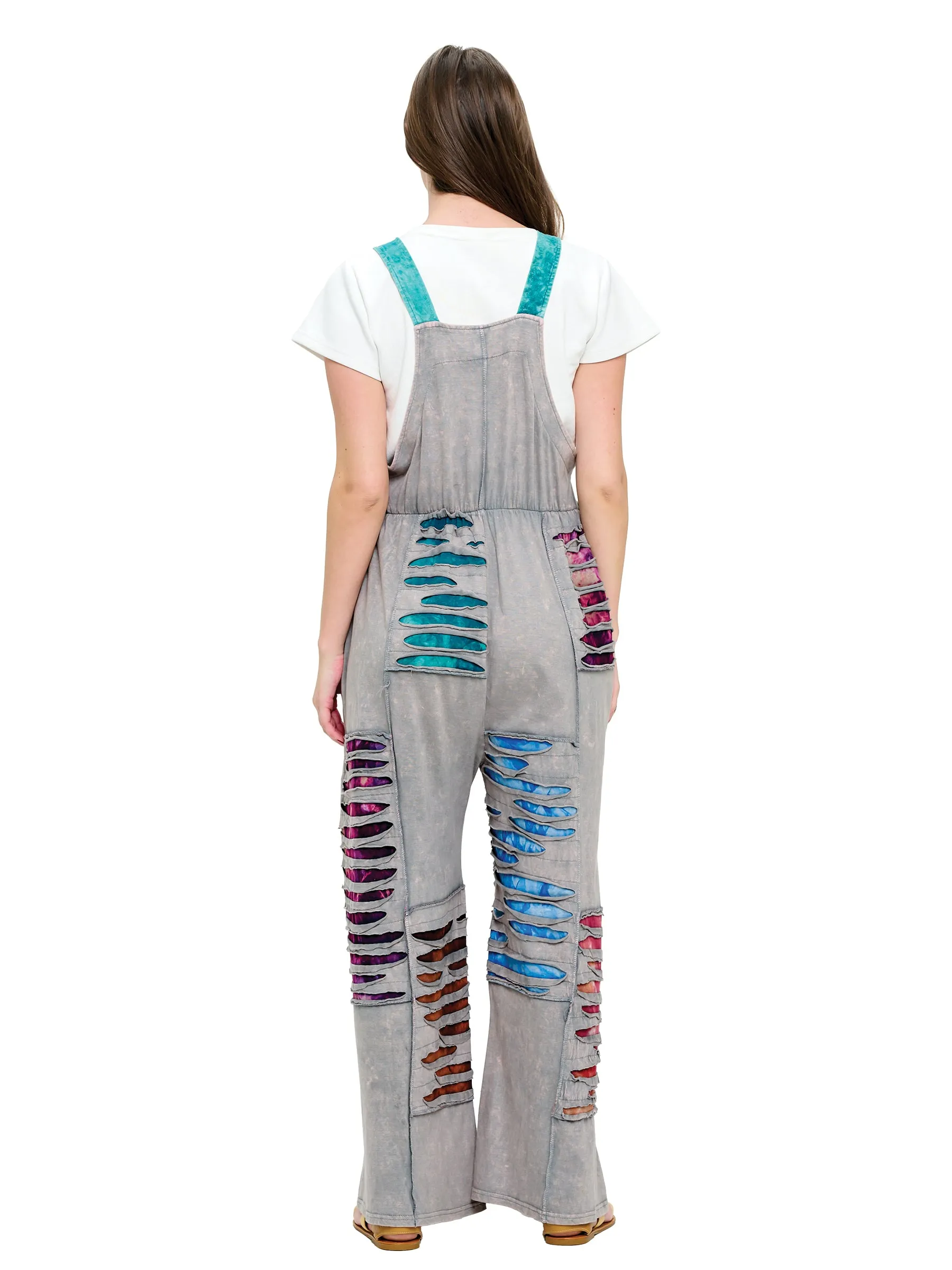 Overall Razor Cut Tie Dye Patchwork