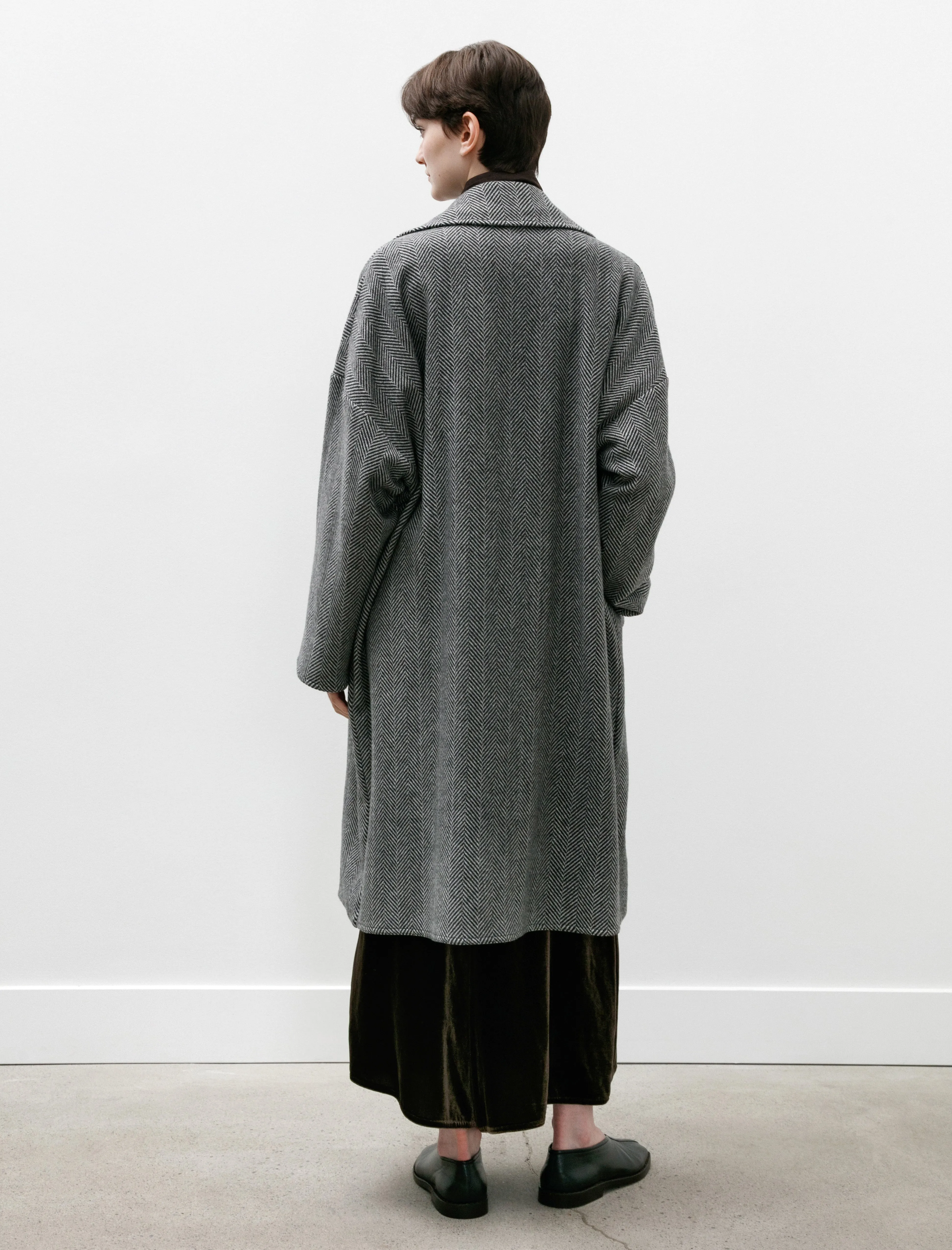 Oversized Coat Herringbone Cashmere Black and White