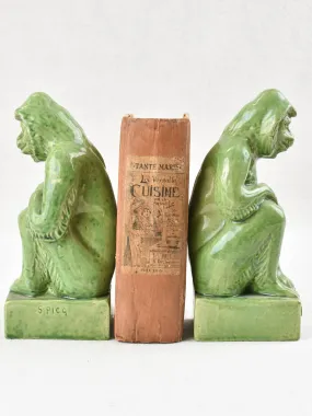 Pair of green monkey bookends from Vallauris 8¾"