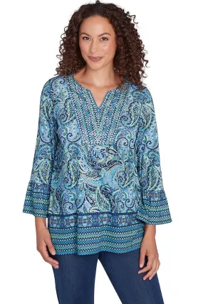 Paisley Patch Jeweled Split Neck Tunic