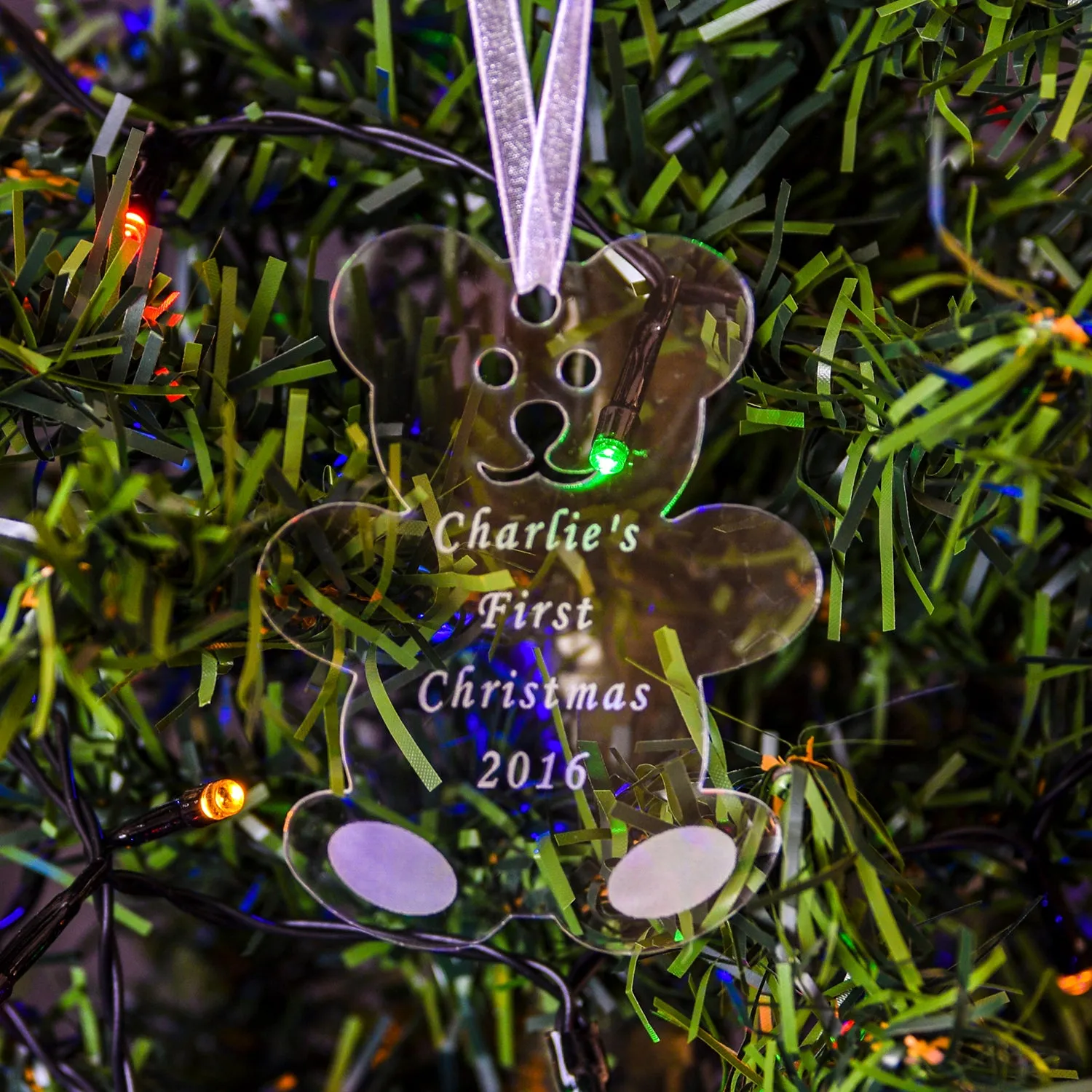 Personalised Christmas Card with Teddy Decoration