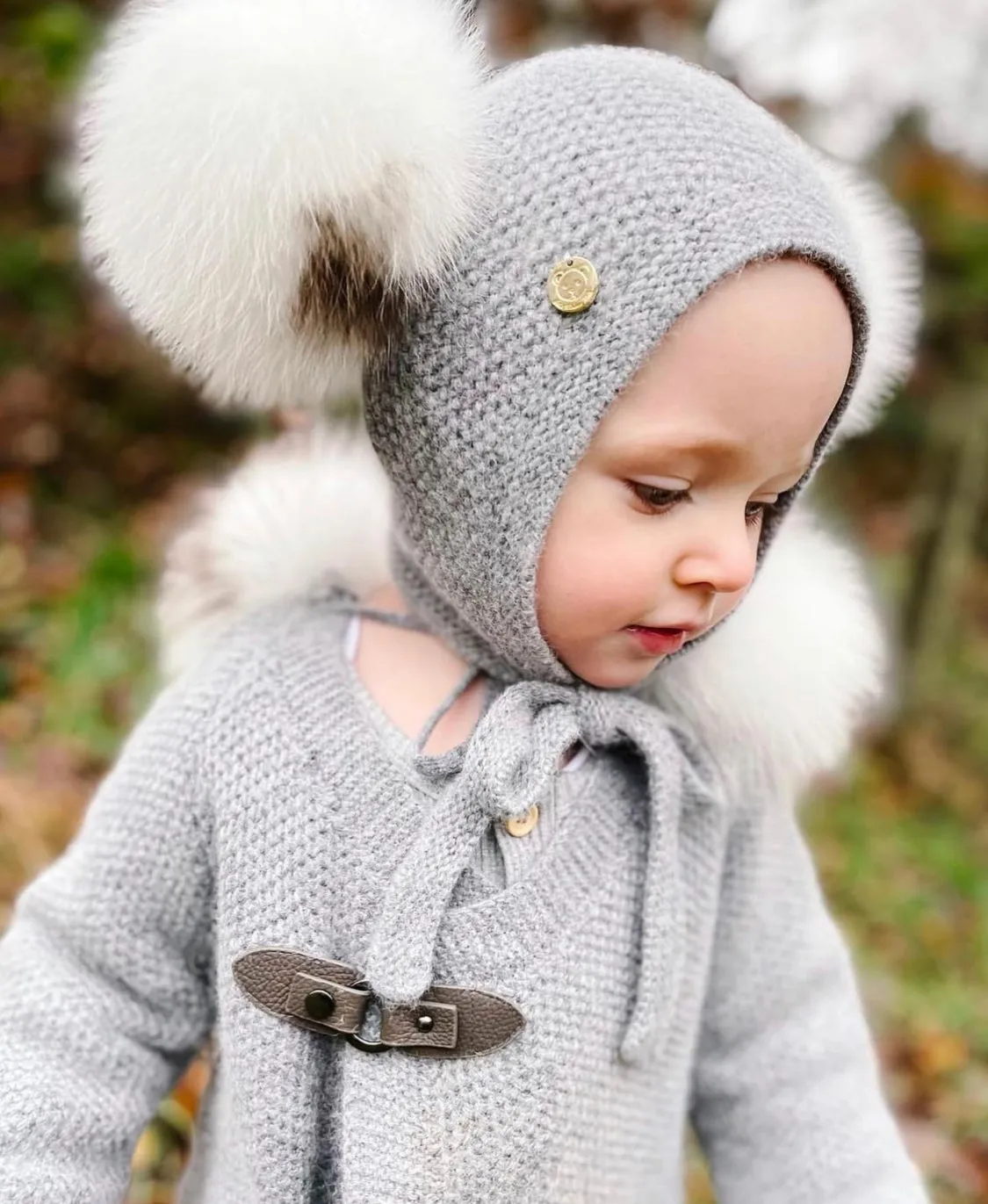 Petite Maison Kids Grey Honeycomb Cashmere Fur Bonnet