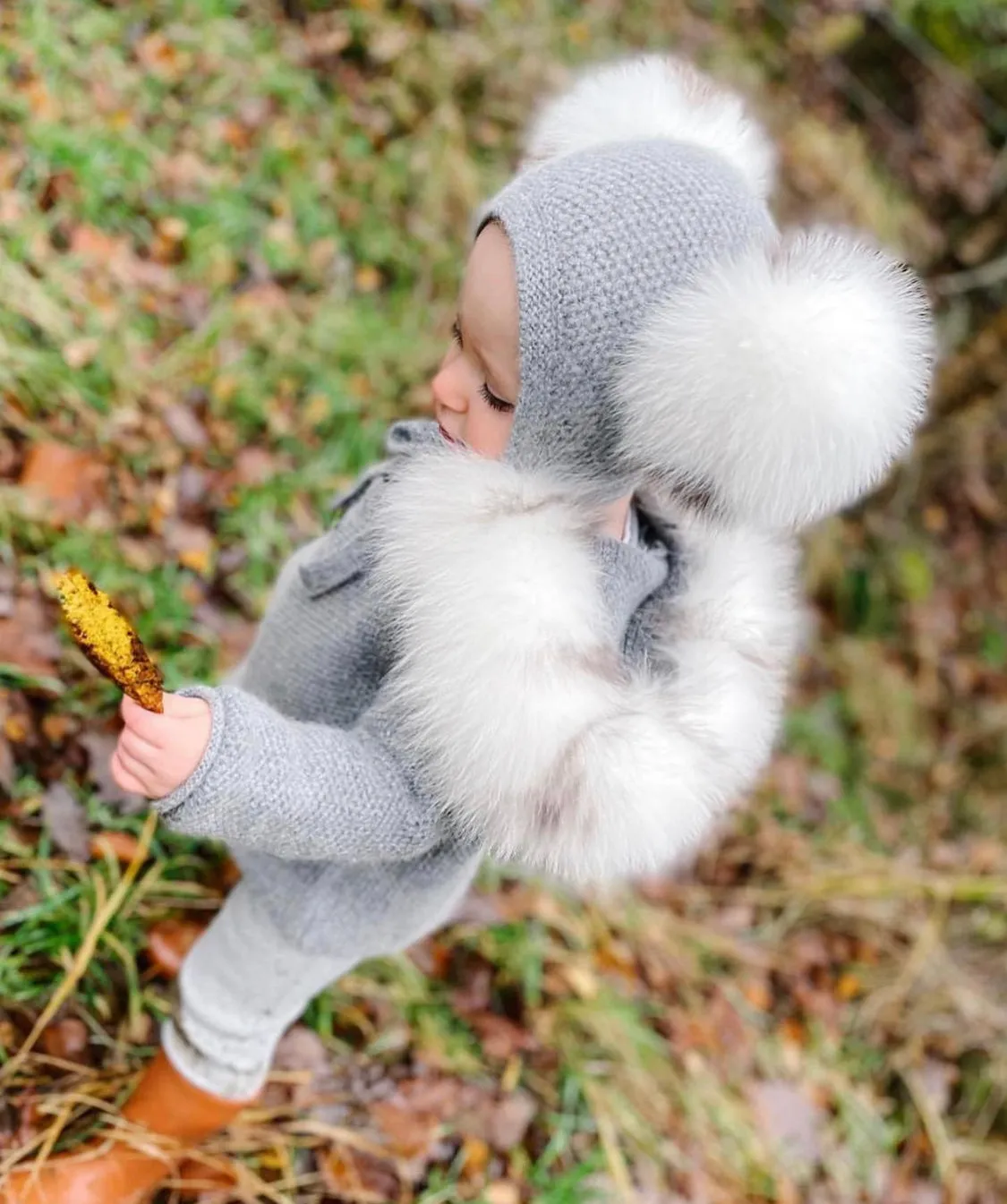 Petite Maison Kids Grey Honeycomb Cashmere Fur Bonnet