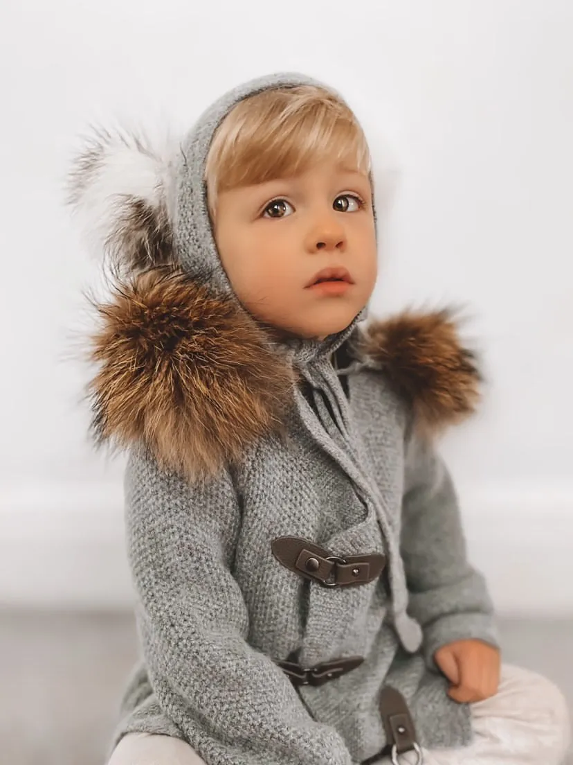 Petite Maison Kids Grey Honeycomb Cashmere Fur Bonnet