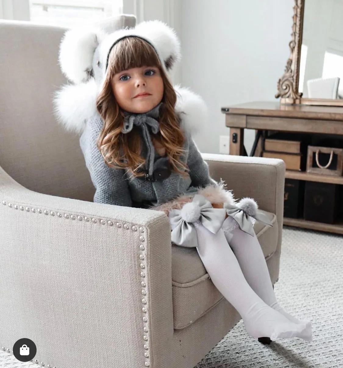 Petite Maison Kids Grey Honeycomb Cashmere Fur Bonnet