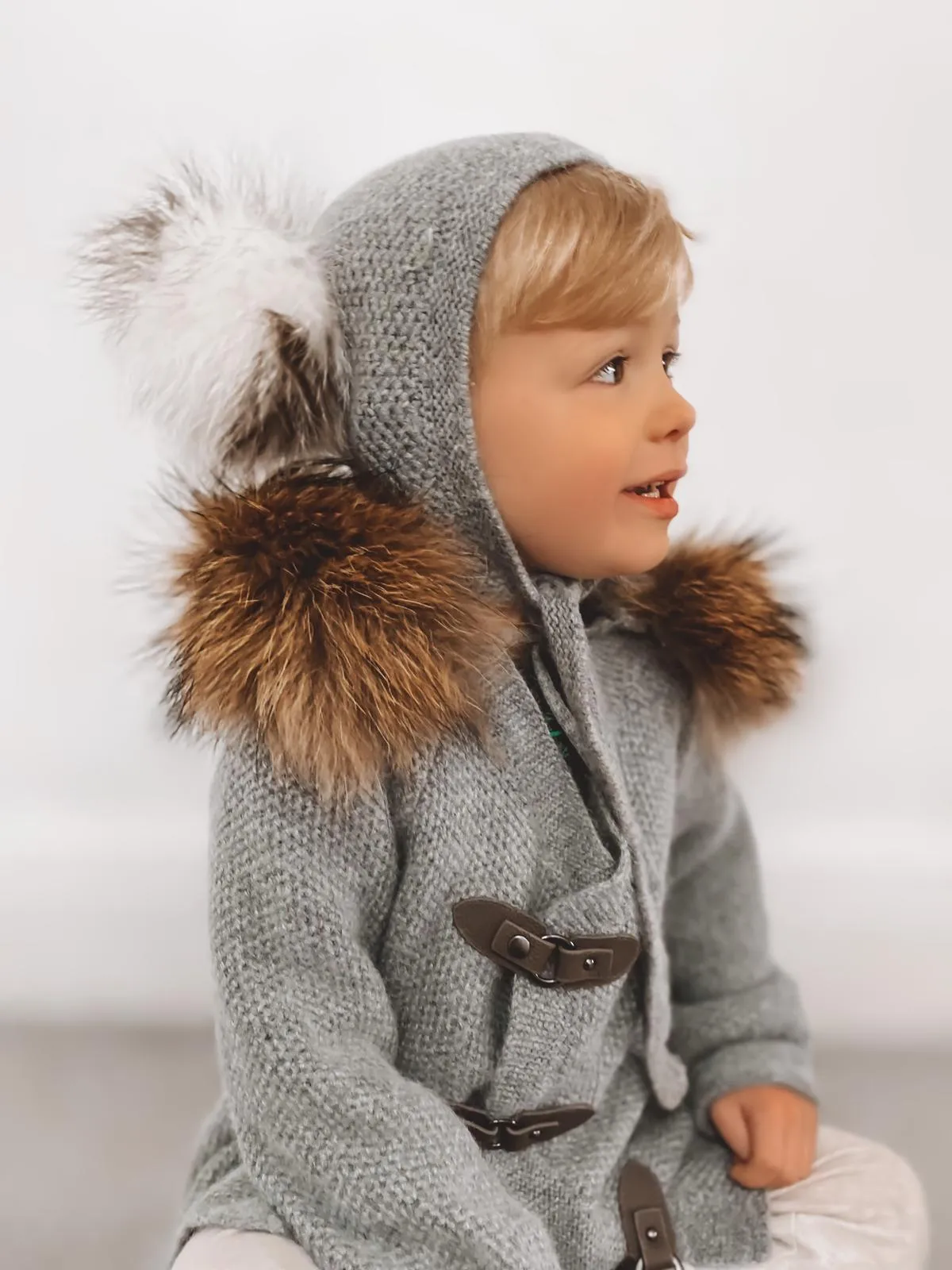 Petite Maison Kids Grey Honeycomb Cashmere Fur Bonnet