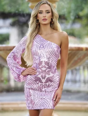 Pink Ice Florence One Sleeve Sequin Mini Dress