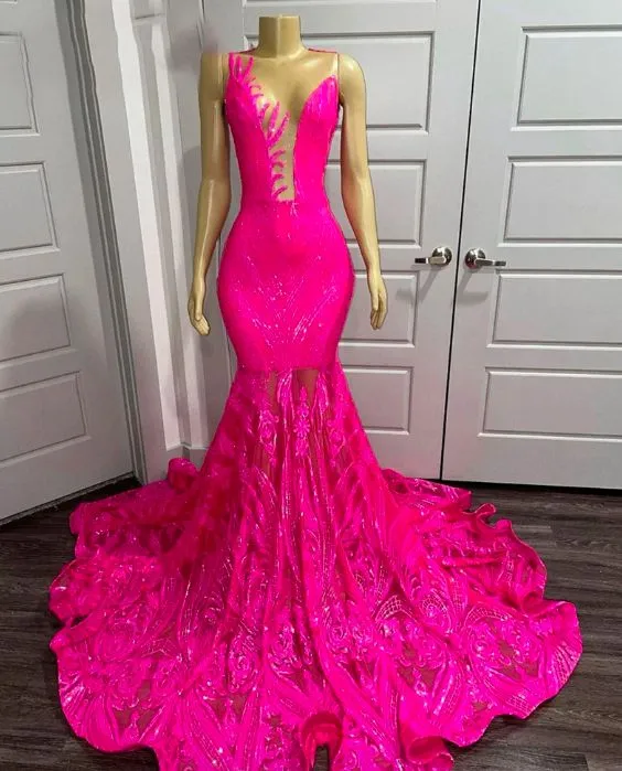 Pink Prom Dresses, Sheer Crew Neck Prom Dresses, Lace Evening Dresses, Sexy Prom Dresses, Fashion Evening Gowns   fg4705