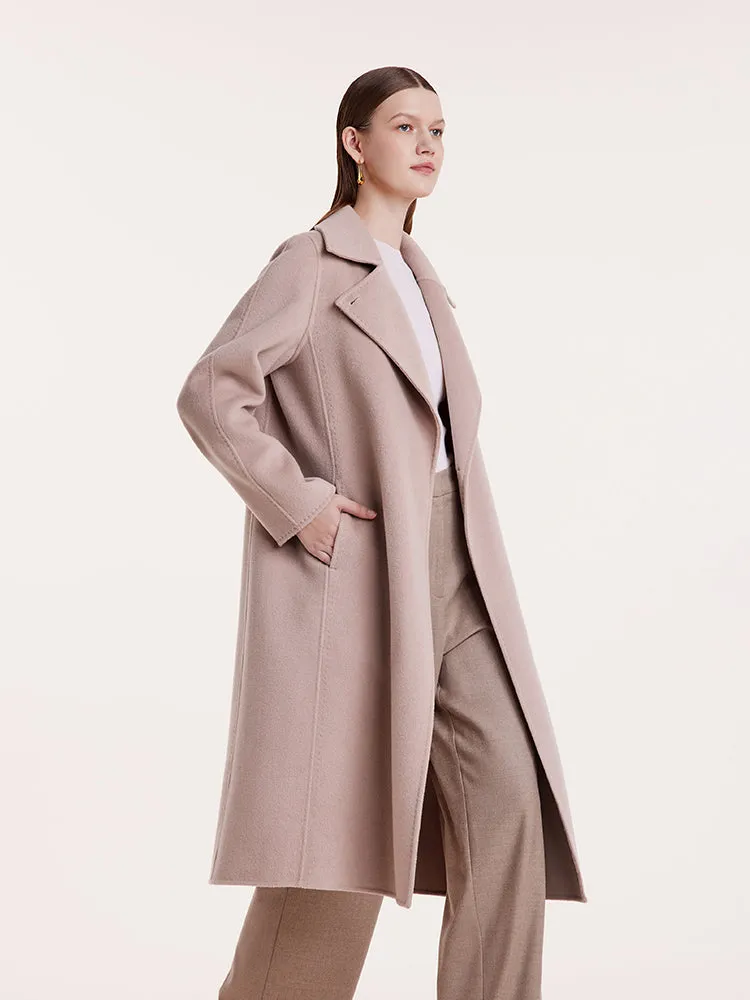 Pink Pure Cashmere Straight Lapel Women Coat