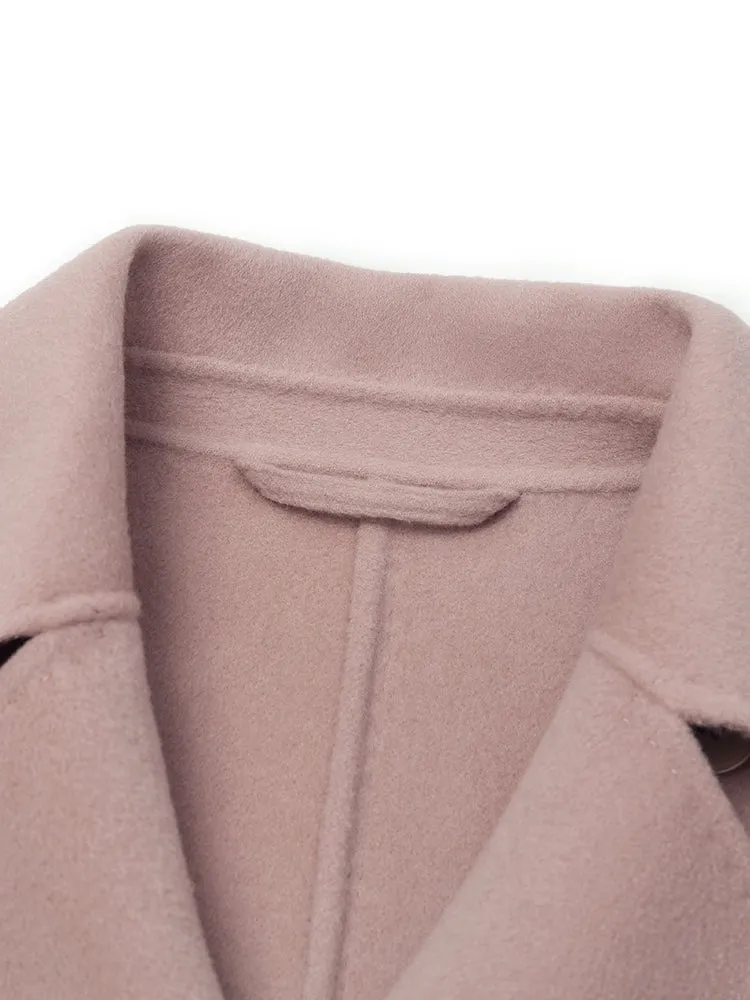 Pink Pure Cashmere Straight Lapel Women Coat